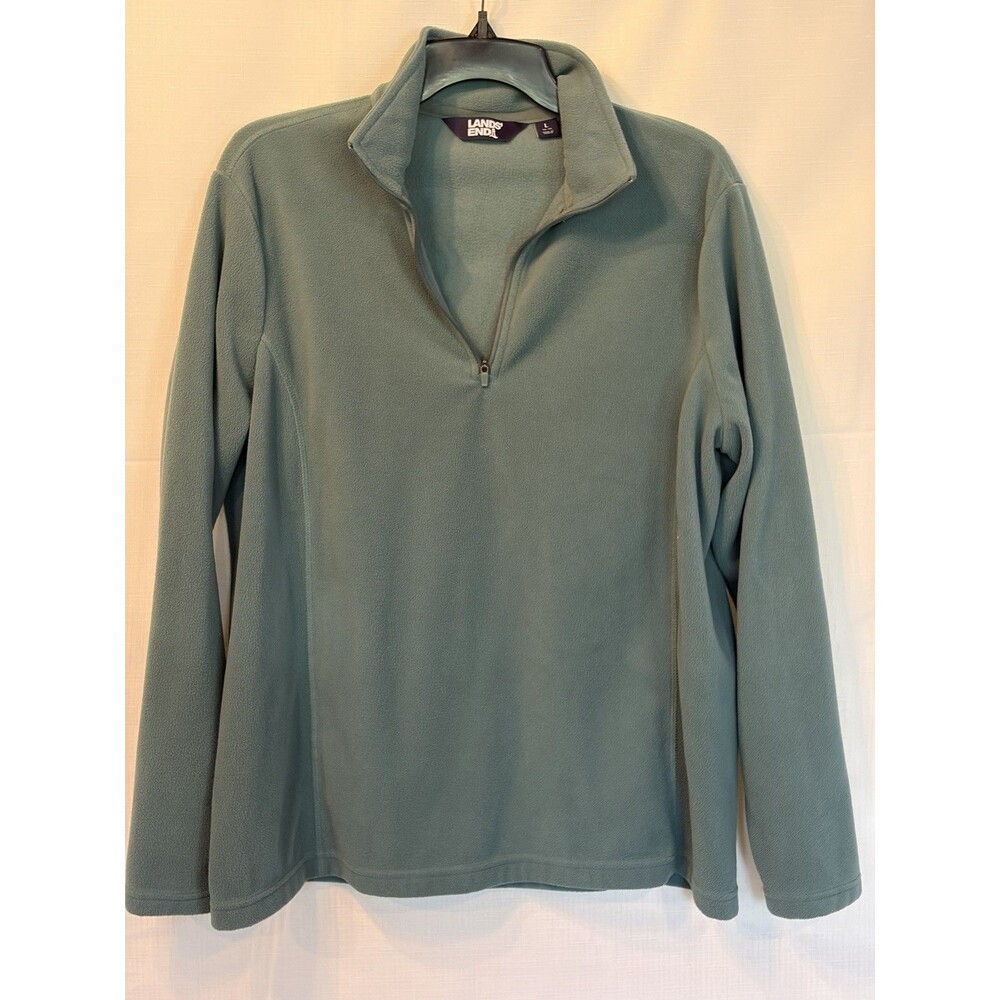 Lands' End Women's Green 1/4 Zip Fleece Mock Neck Sweatshirt Size L
